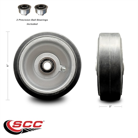 Service Caster SCC - 5" Rubber on Aluminum Wheel Only w/Ball Bearing-1/2" Bore-500 lbs Capacity SCC-RAB520